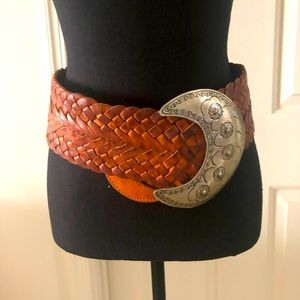 Vintage leather belt with half moon buckle